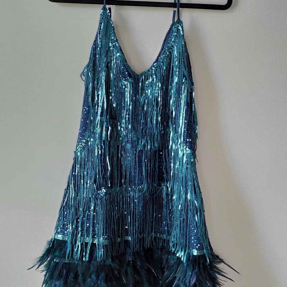 Elegant Teal Fringe Dress